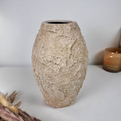 Rustic Minimalist Textured Hand-painted 10.5" tall - Beige Tan washed
