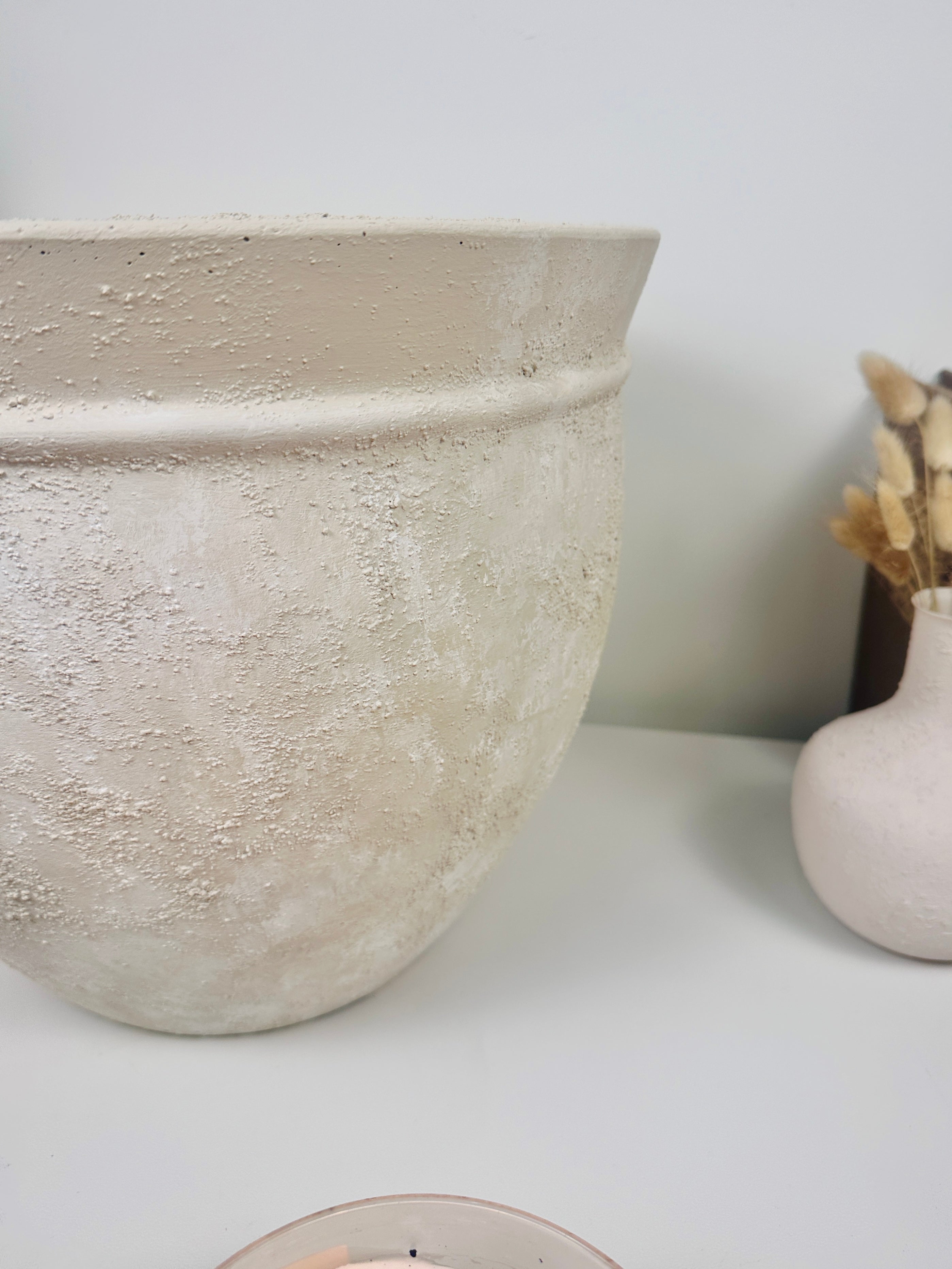 Luxury Planter Minimalist Style Hand painted Beige Washed 11” tall (dia 10.5")