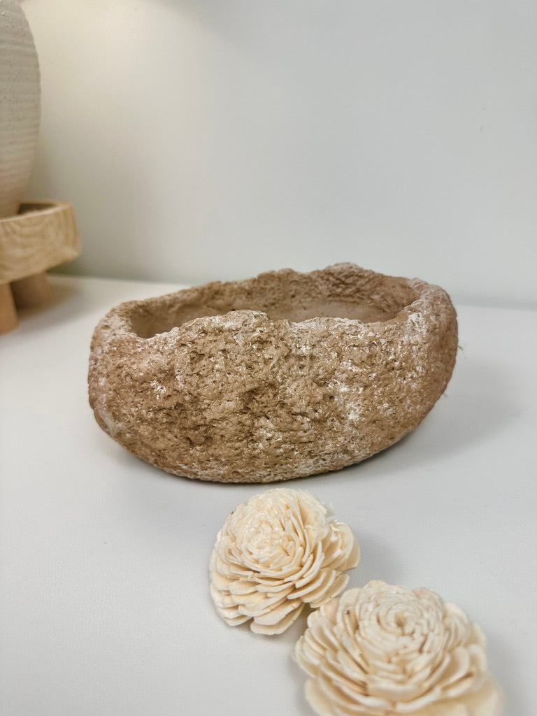 Weathered Stone Basin With Hole Drainage, Small Planter Pot, Hand-Painted Brown
