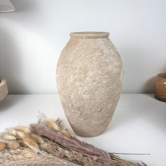 Rustic Minimalist Textured Hand-painted 11.5" tall - Beige Tan washed