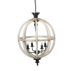 4-Light Farmhouse Chandelier, Wood Chandelier Globe Hanging Light Fixture with Adjustable Chain