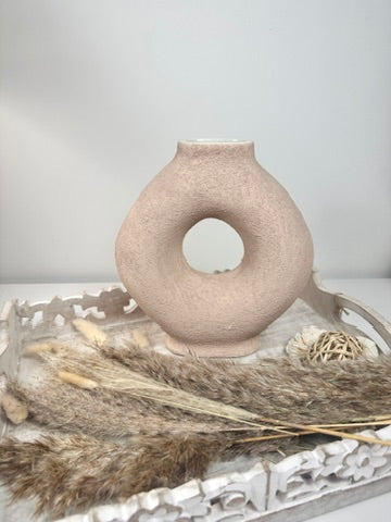 Terracotta Ceramic Textured Donut Vase 9.5" tall