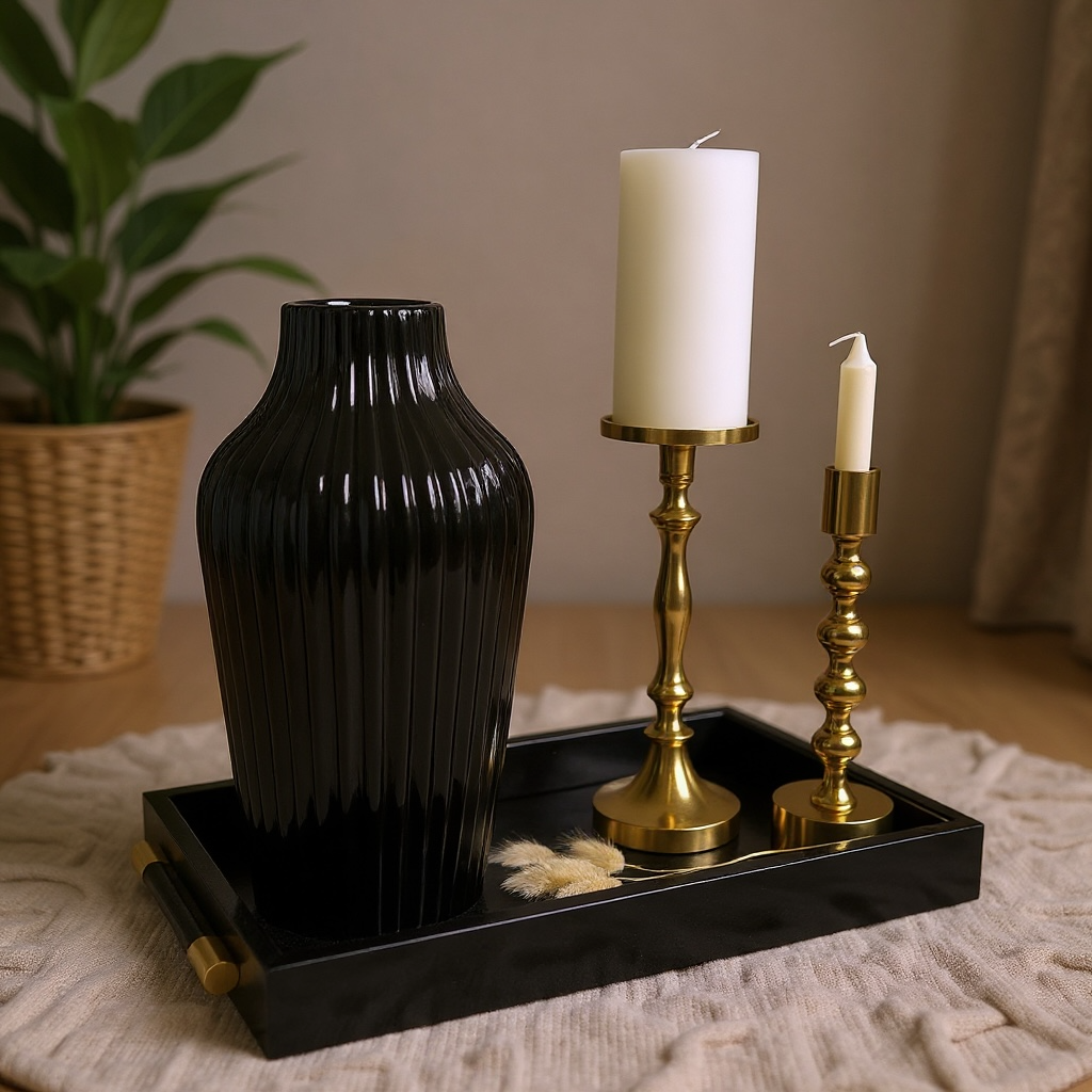 Elegant Black Glossy Vase 13 in tall