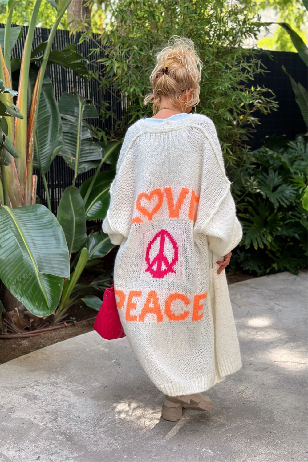 Women's Love Peace Graphic Oversized Cardigan Long Sleeve