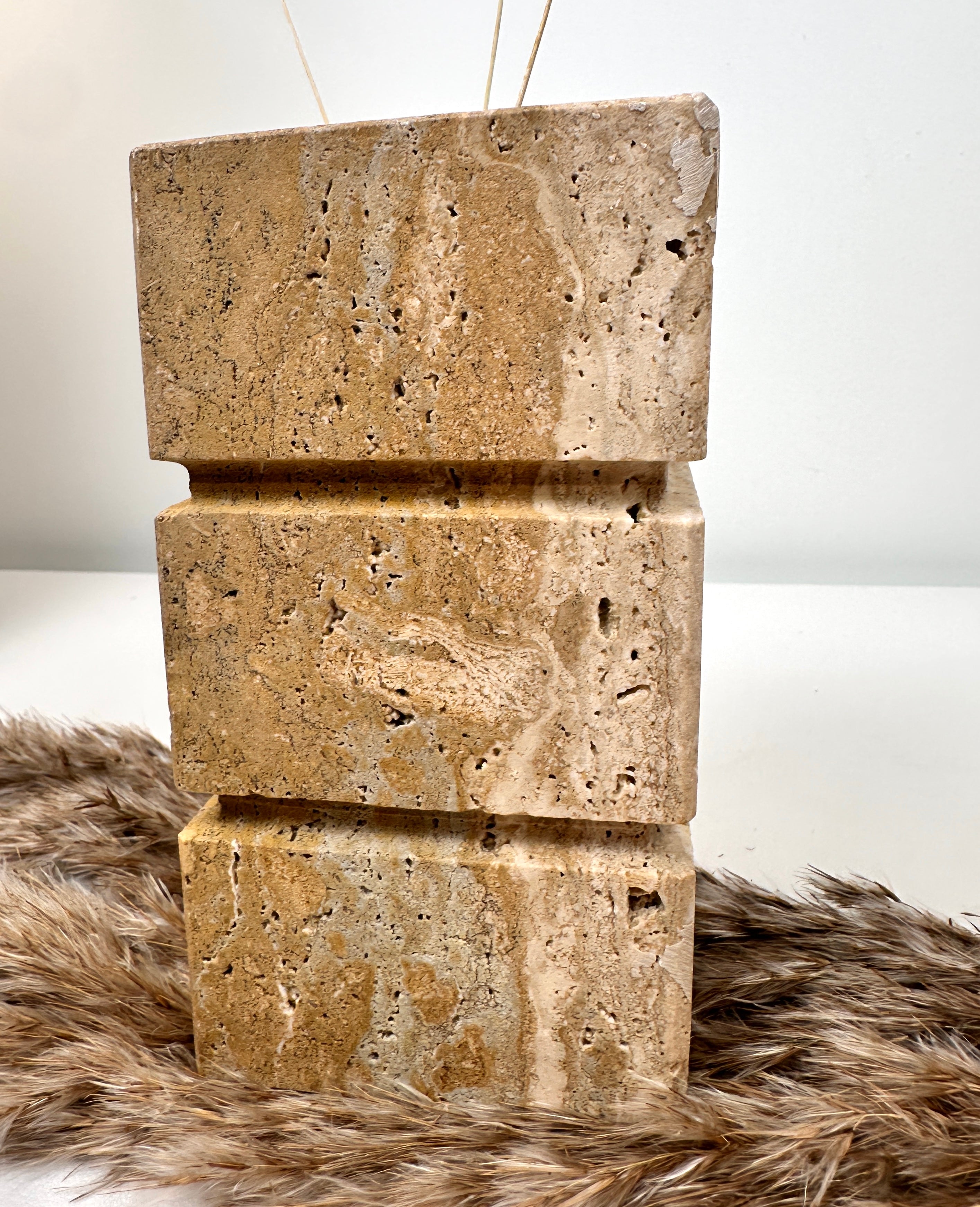 Handcrafted Organic Natural Stone Vase 6“ - Beige & Tan