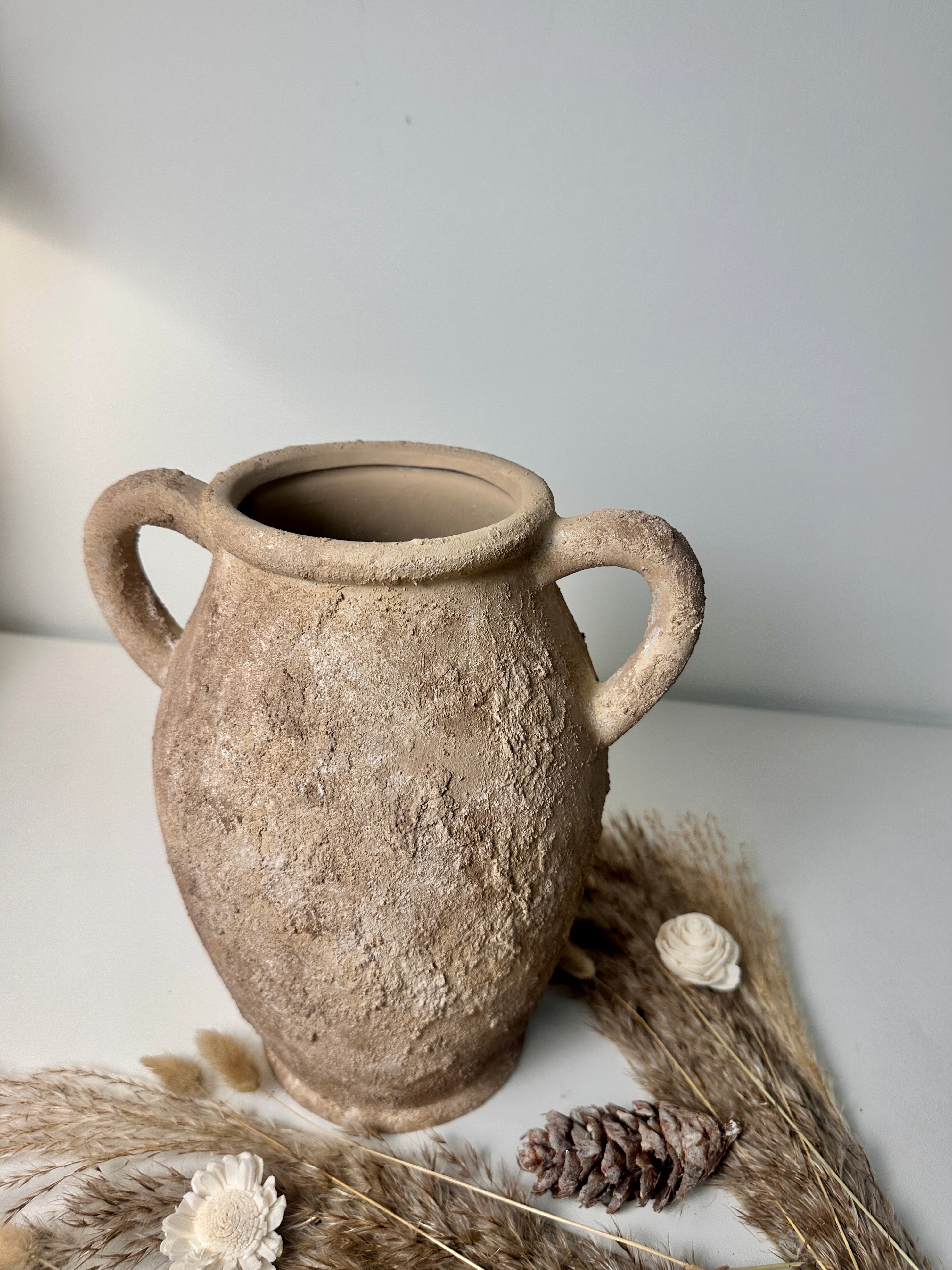 Rustic Hand-Painted Textured Amphora Vase 10" tall - Earth Brown