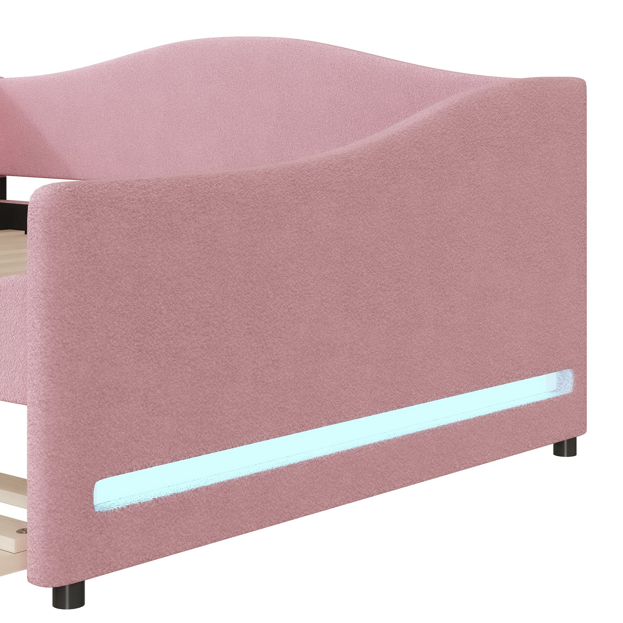 Teddy Fleece Full Size Upholstered Daybed with Light and Trundle - Pink