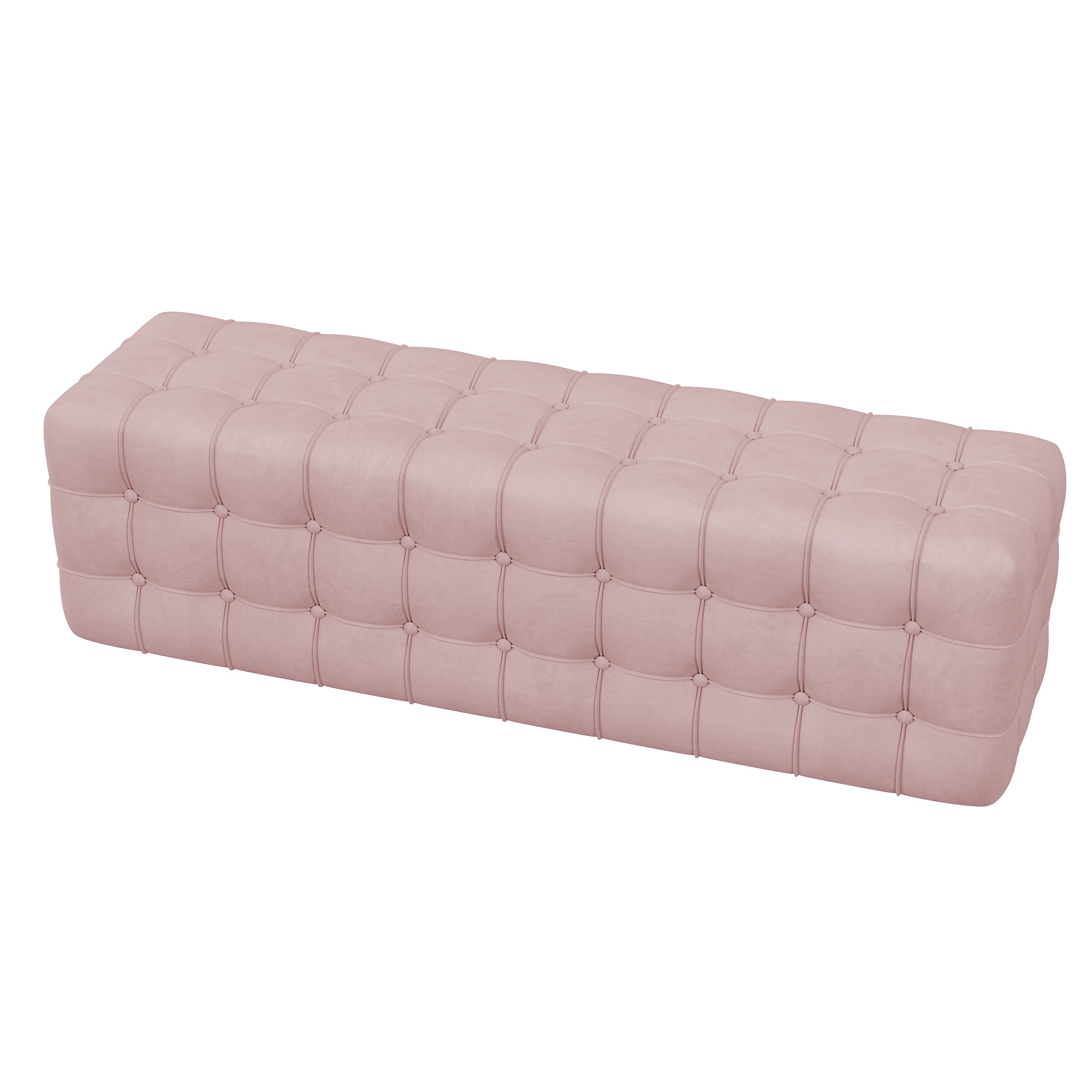 Velvet Upholstered Ottoman, Rectangular Footstool, No Assembly Required, Elegant and Luxurious Pink