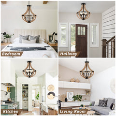 Farmhouse Wood Chandelier Light Fixtures 19"  - Brown