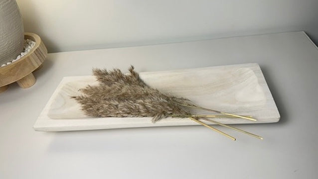Paulownia Wood Boho Tray 20" long - Ivory Sand Whitewashed