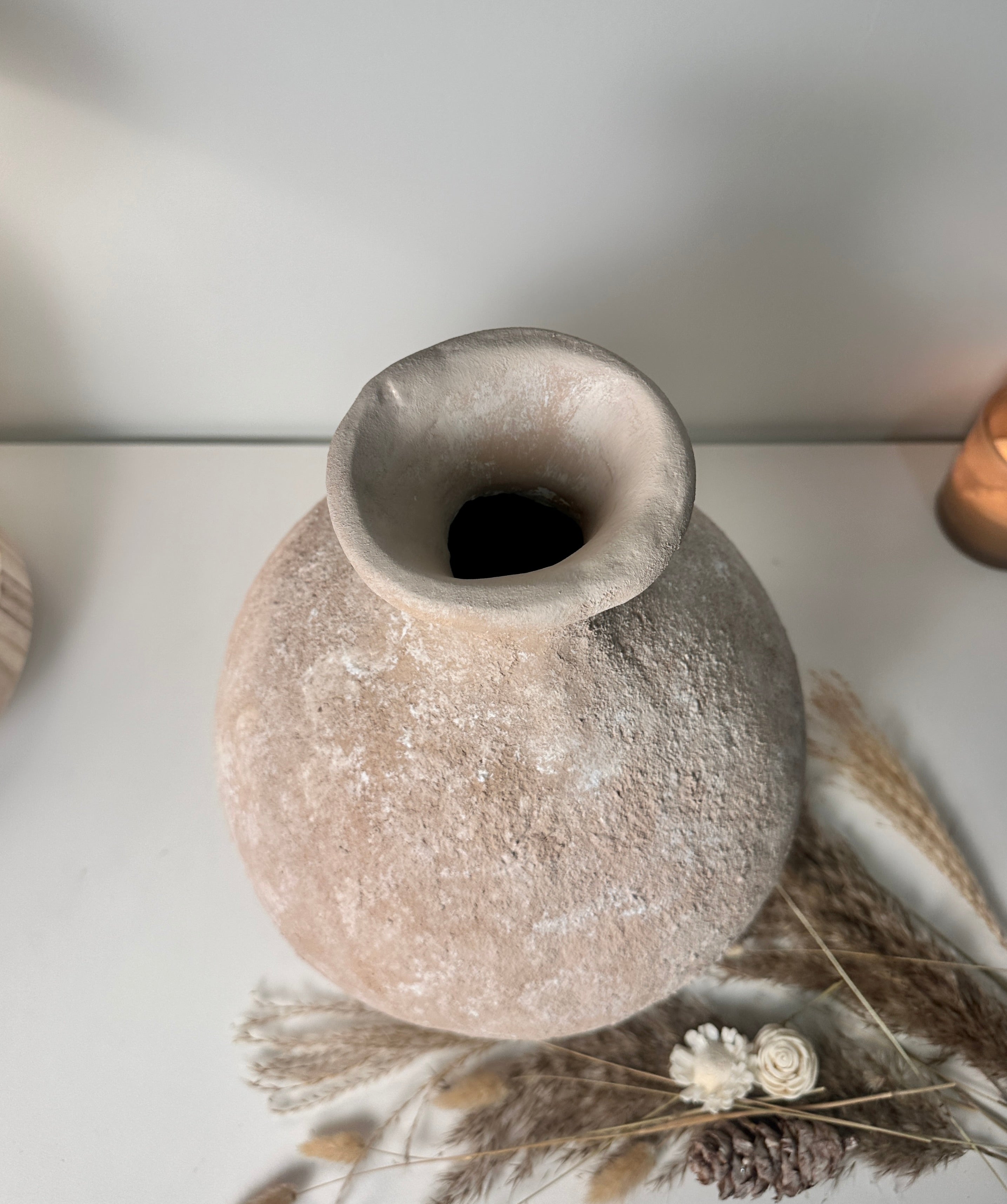 Minimalist Textured Hand-Painted Vase 15" tall - Light Beige Wash