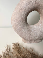 Ceramic Hand-Painted 9.5" tall Vase Donut Shape - Beige wash