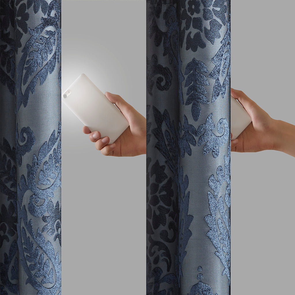 50x84" Knitted Jacquard Paisley Total Blackout Grommet Top Curtain Panel - Navy