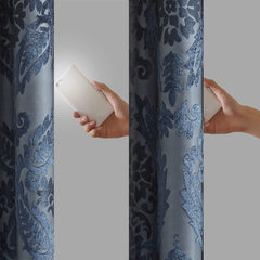 50x84" Knitted Jacquard Paisley Total Blackout Grommet Top Curtain Panel - Navy