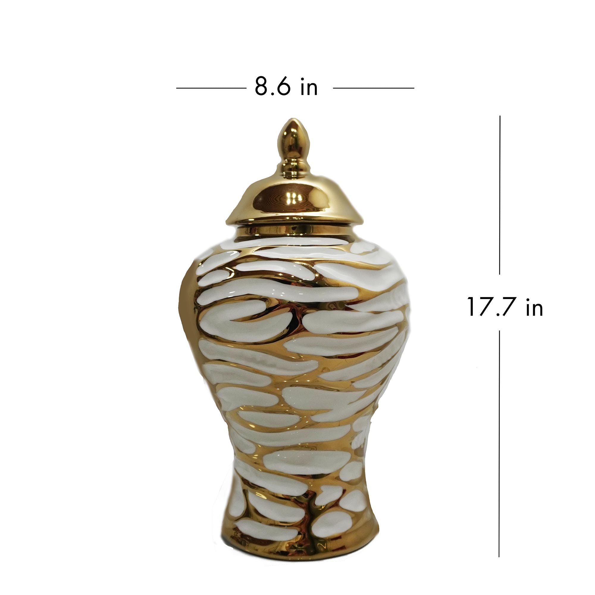 17.50"H Charming White and Gold Ginger Jar with Removable Lid