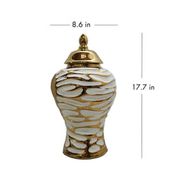 17.50"H Charming White and Gold Ginger Jar with Removable Lid