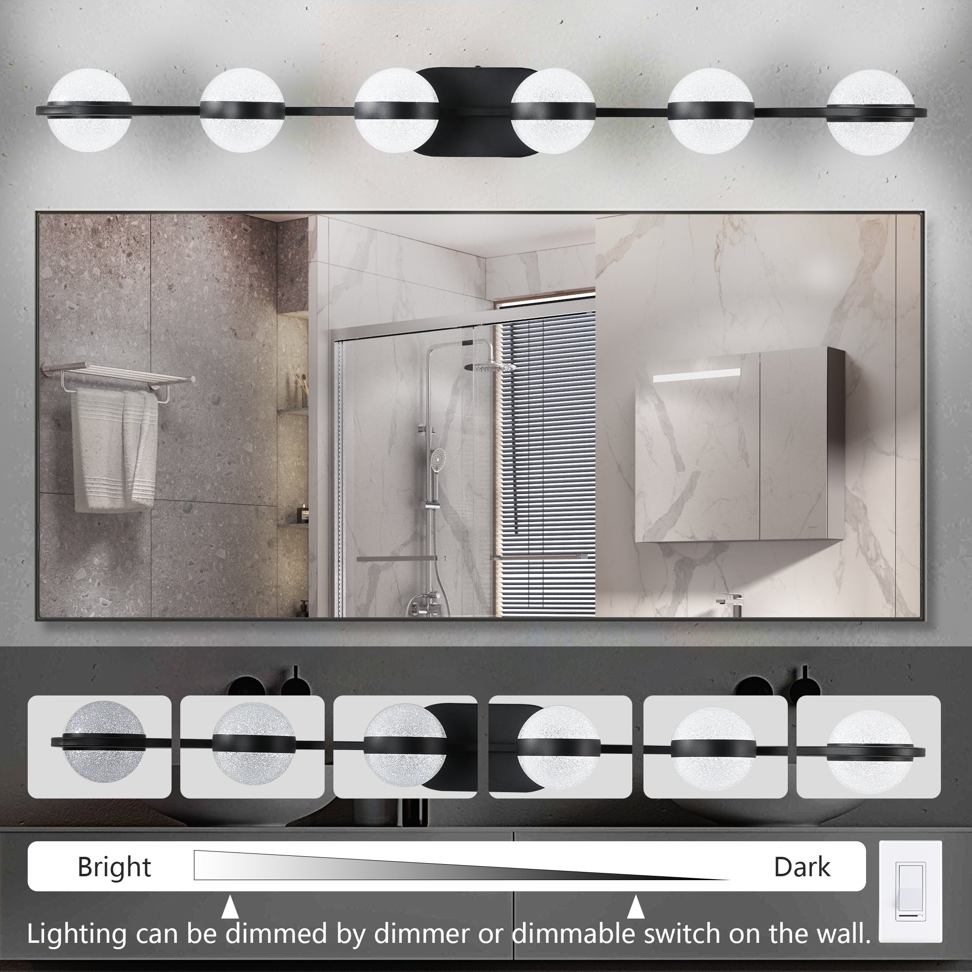 Vanity Lights With 6 LED Bulbs For Bathroom Lighting - Black