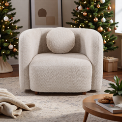 C3-2507, Accent Square Sofa Chair, Boucle Fabric Upholstered Single Cloud Couch Chair, Japandi Style Armchair for Living Room, 1 Seater Sofa