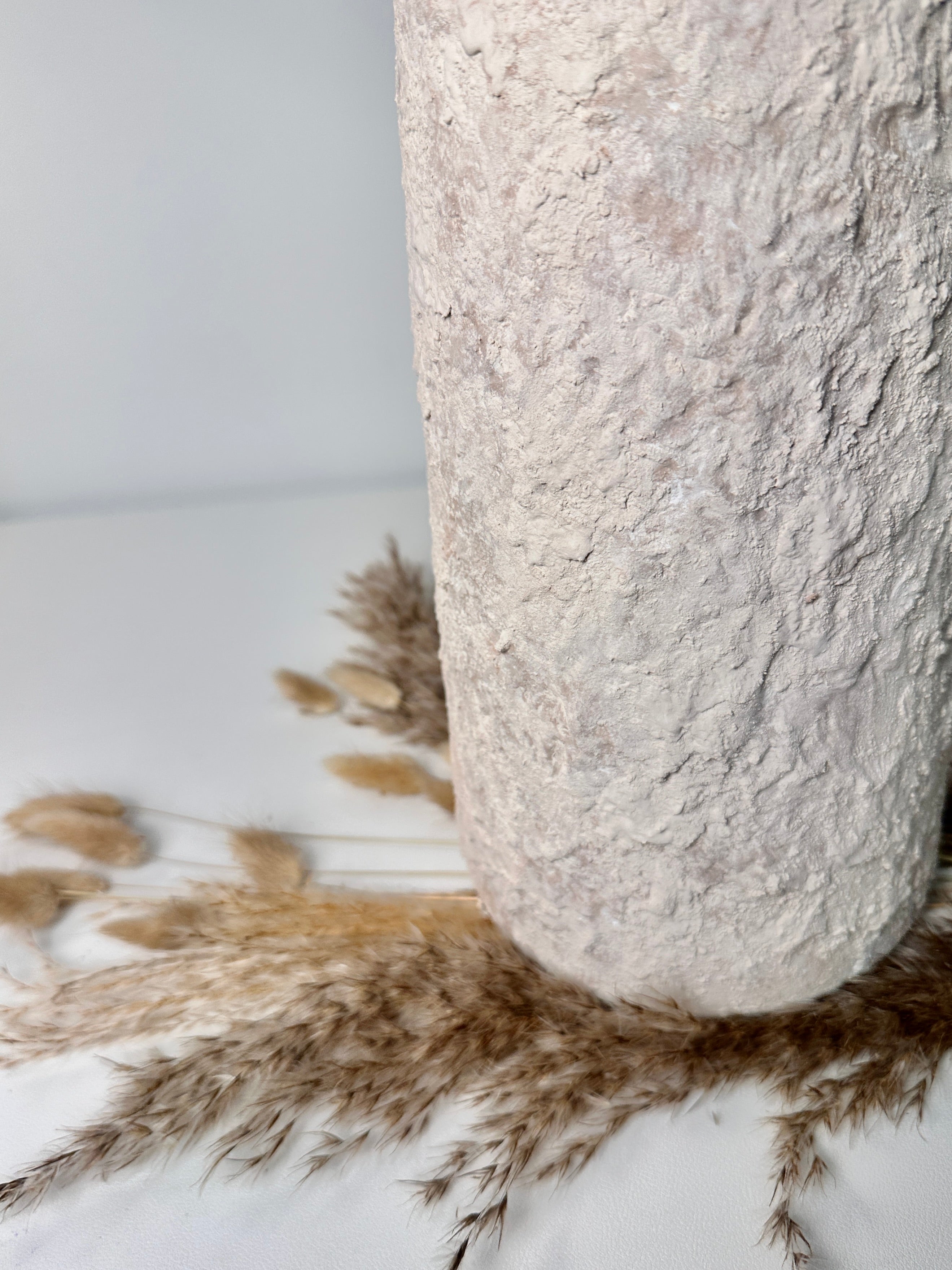 Minimalist Textured Hand-painted Ceramic Vase 15" tall - Cream Sand washed