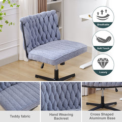Armless Office Desk Chair No Wheels, Blue