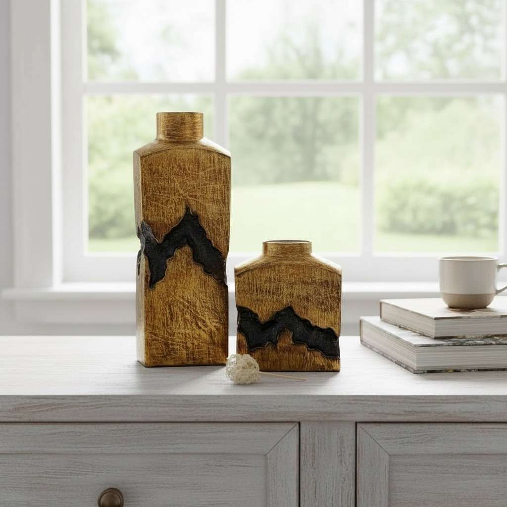 Sculptural Metal Bronze Black Tree Style Vase