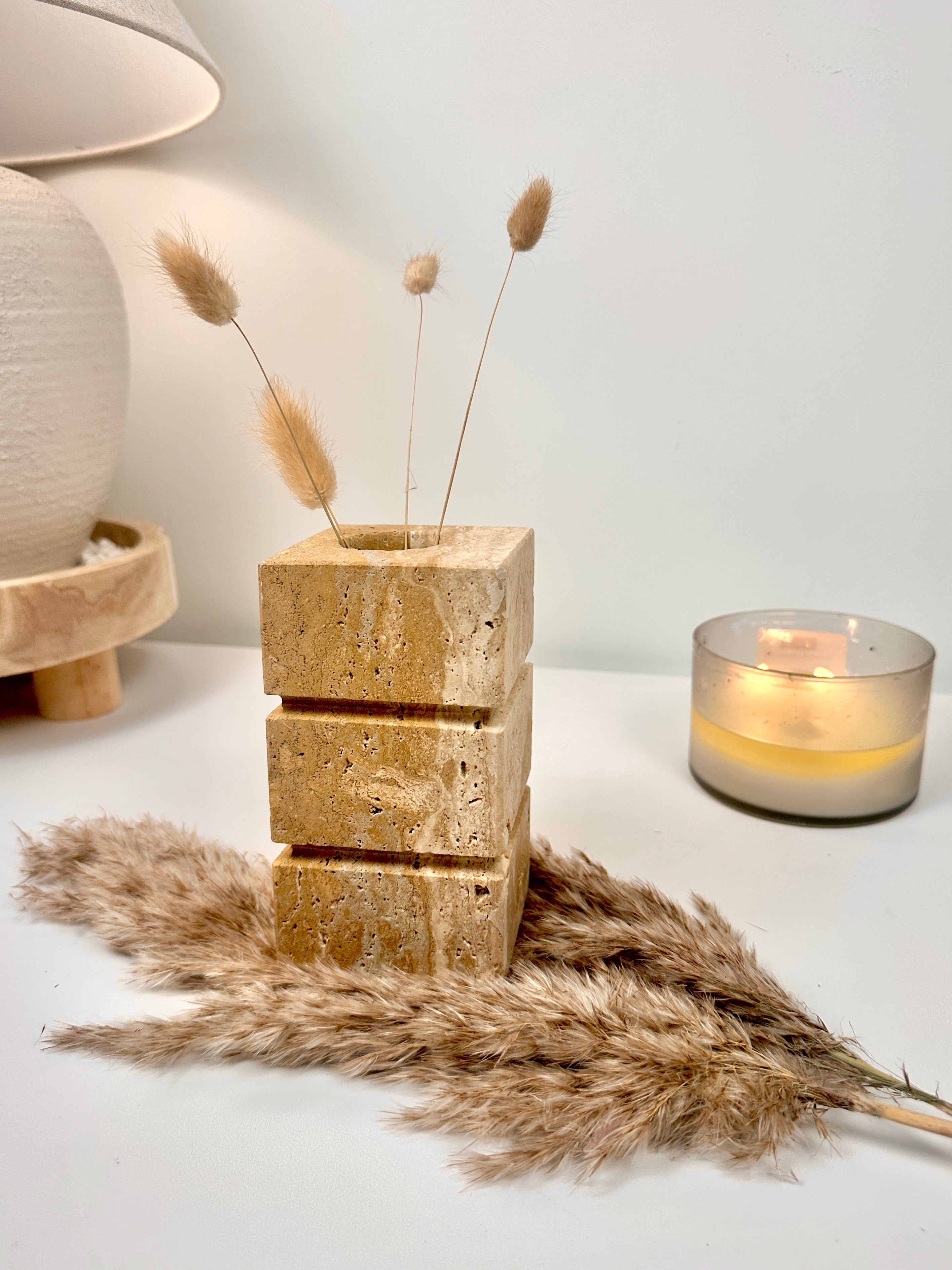 Handcrafted Organic Natural Stone Vase 6“ - Beige & Tan