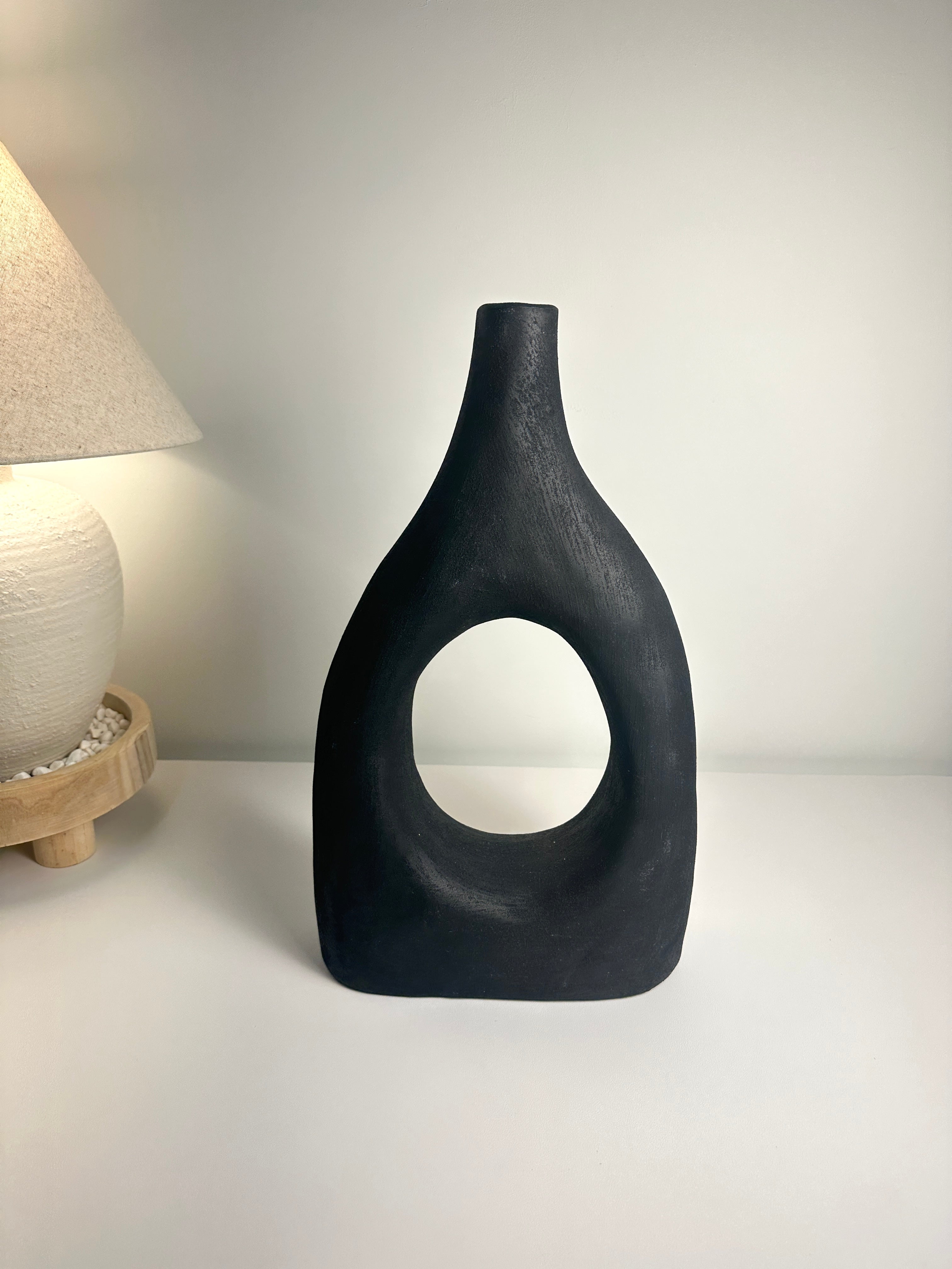 Modern Art Deco Minimalist Metal Vase 18" Black