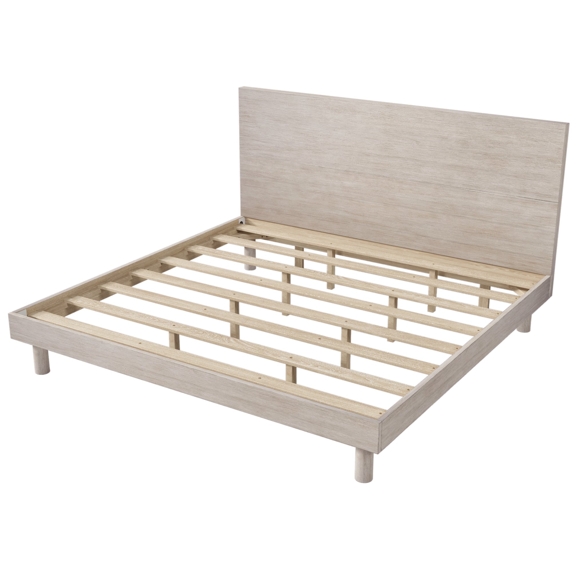 King Bed Modern Concise Style Solid Wood Grain Platform - Stone Gray