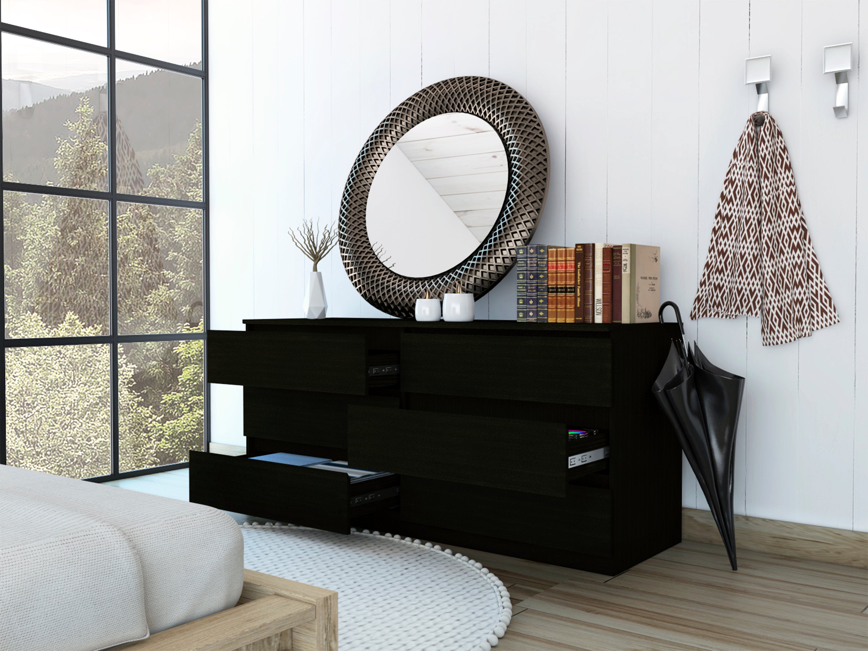 6 Drawer Double Dresser - Black