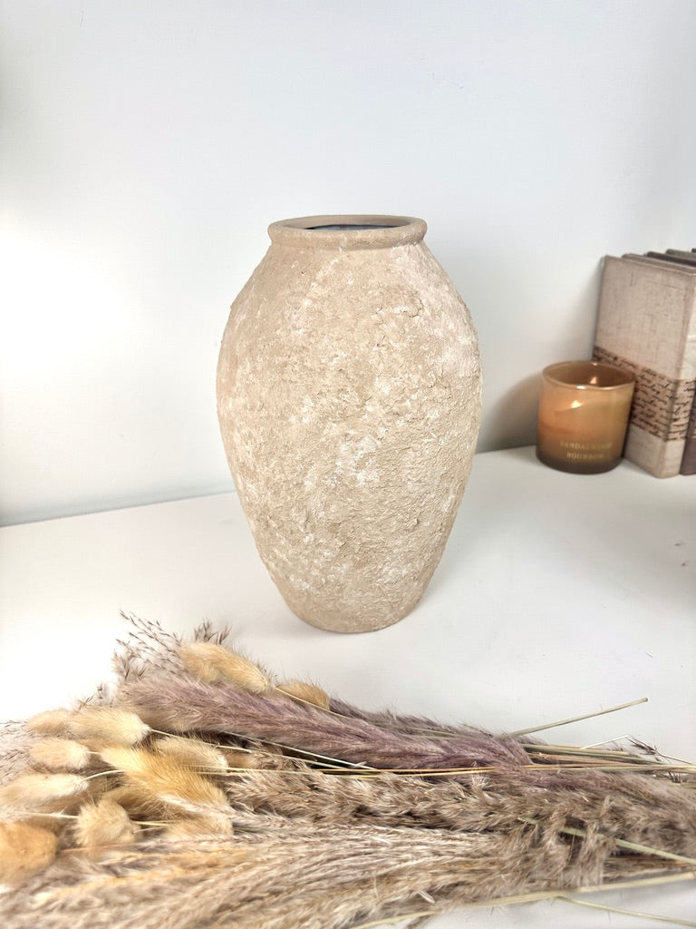 Rustic Minimalist Textured Hand-painted 11.5" tall - Beige Tan washed