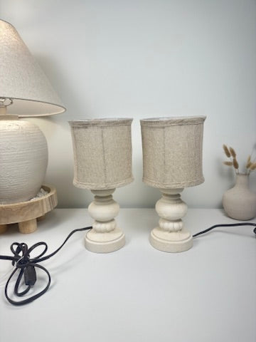 Minimalist Set of 2 Small Desk Lamp Cream Textured  12.5" tall (base 4x4")