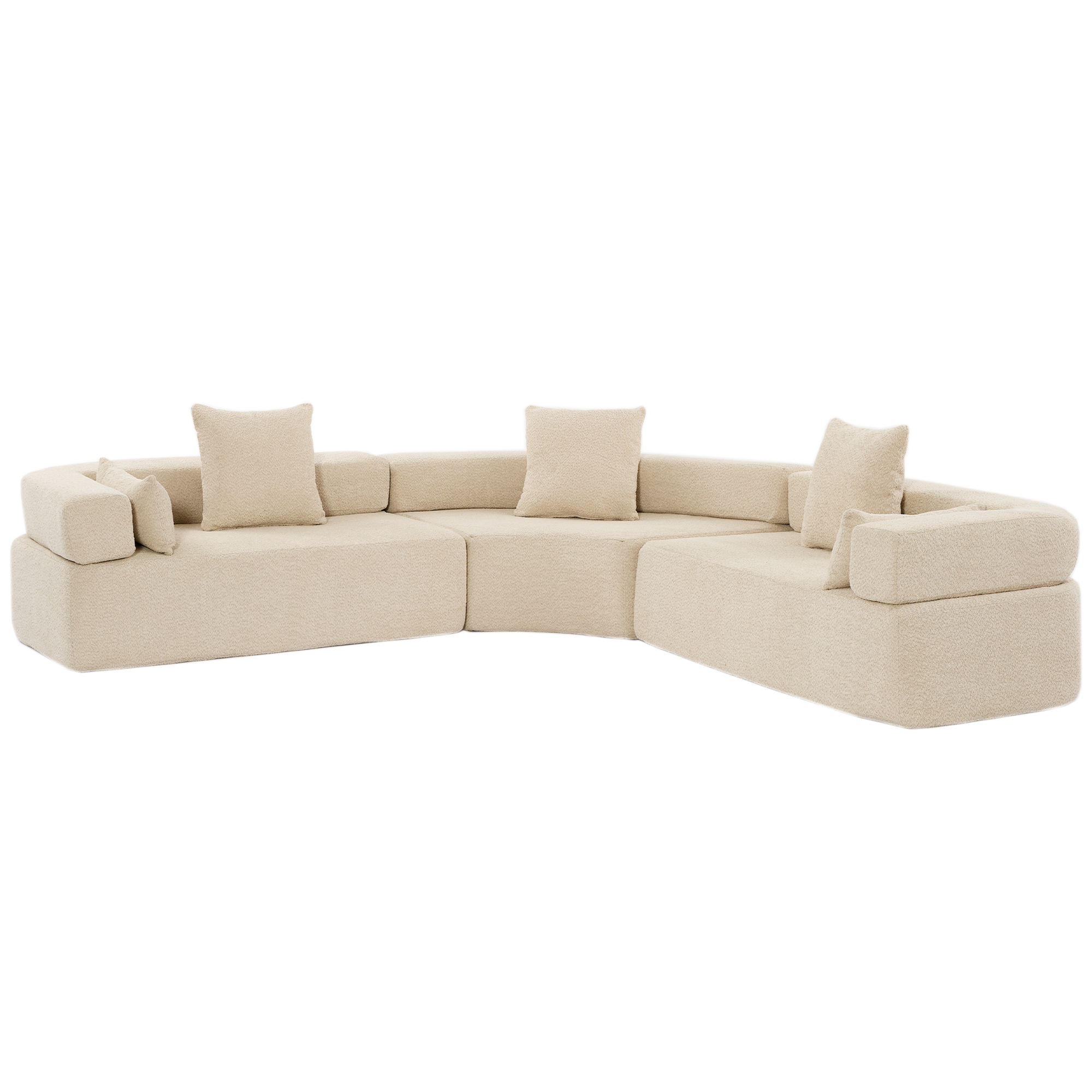 Upholstered 4 Seater Couch for Living Room, Modern Modular 3 Piece Free Combination, Semicircular Modular Sofa - Boucle, Khaki