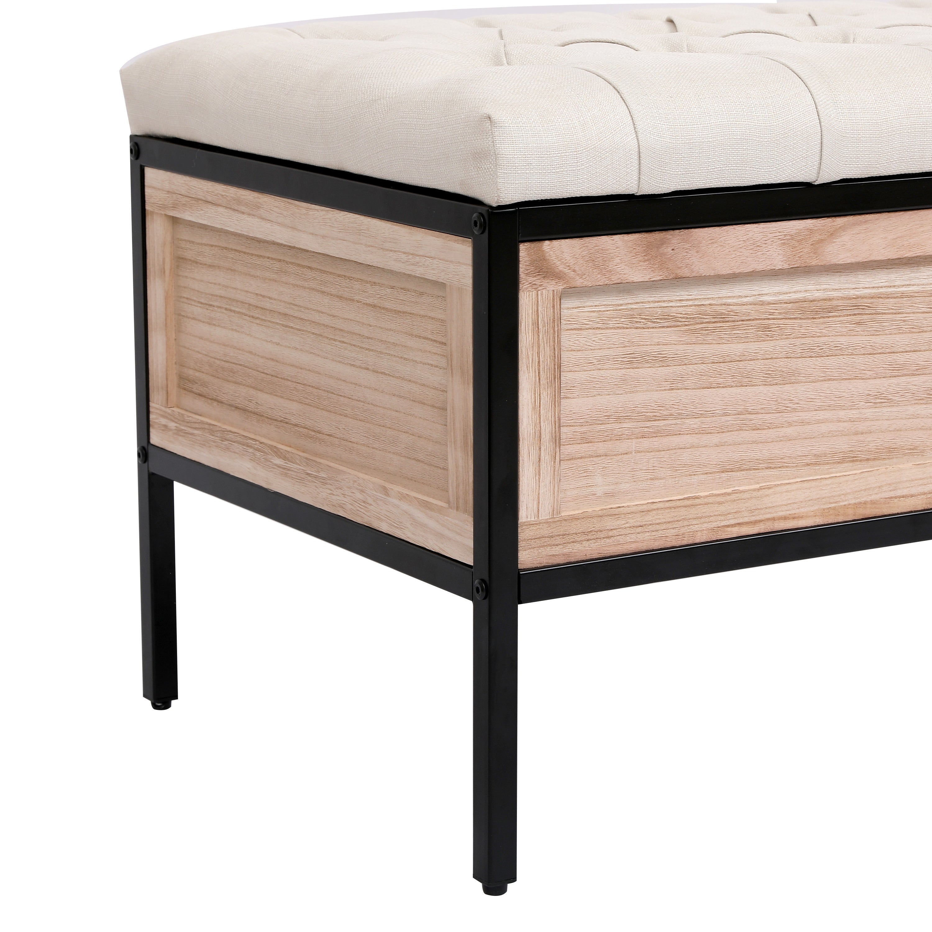 Wooden JOY Storage Bench Upholstered Benches 48'' Rectangular Ottoman - Beige