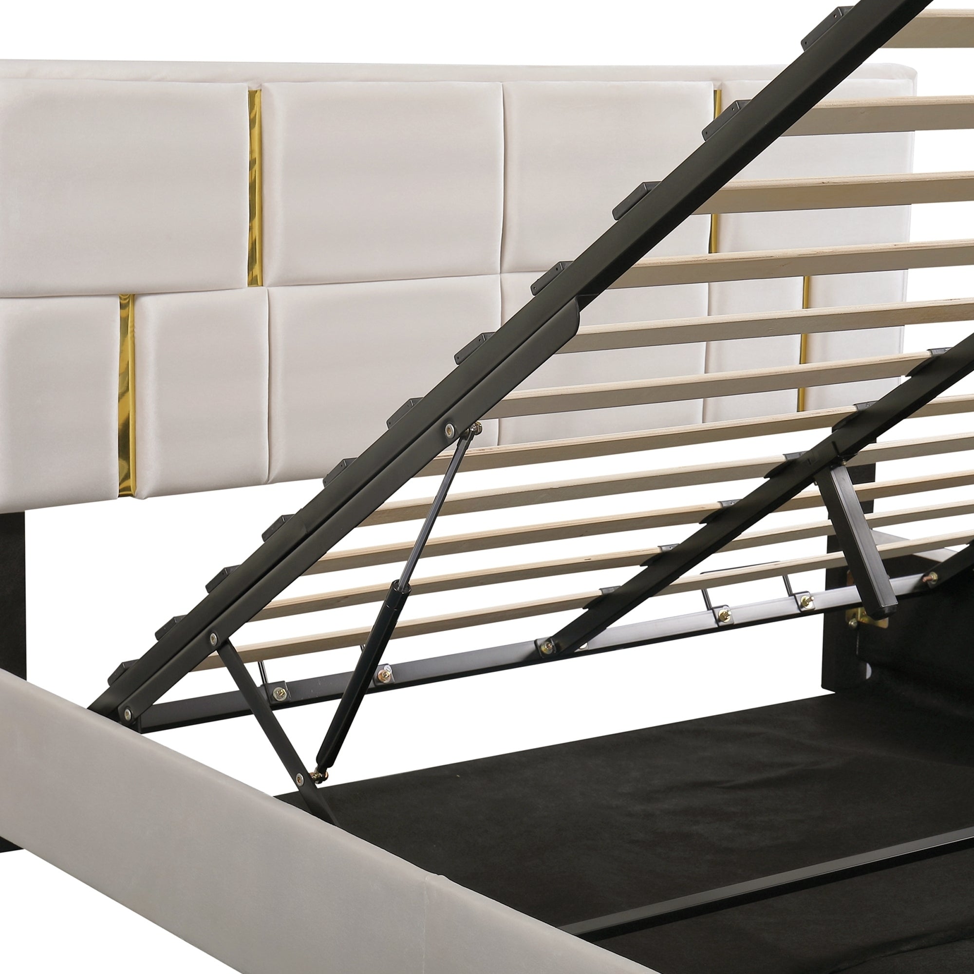 2-Pieces Bedroom Sets: Queen Size Upholstered Platform Bed + Storage Ottoman - Beige