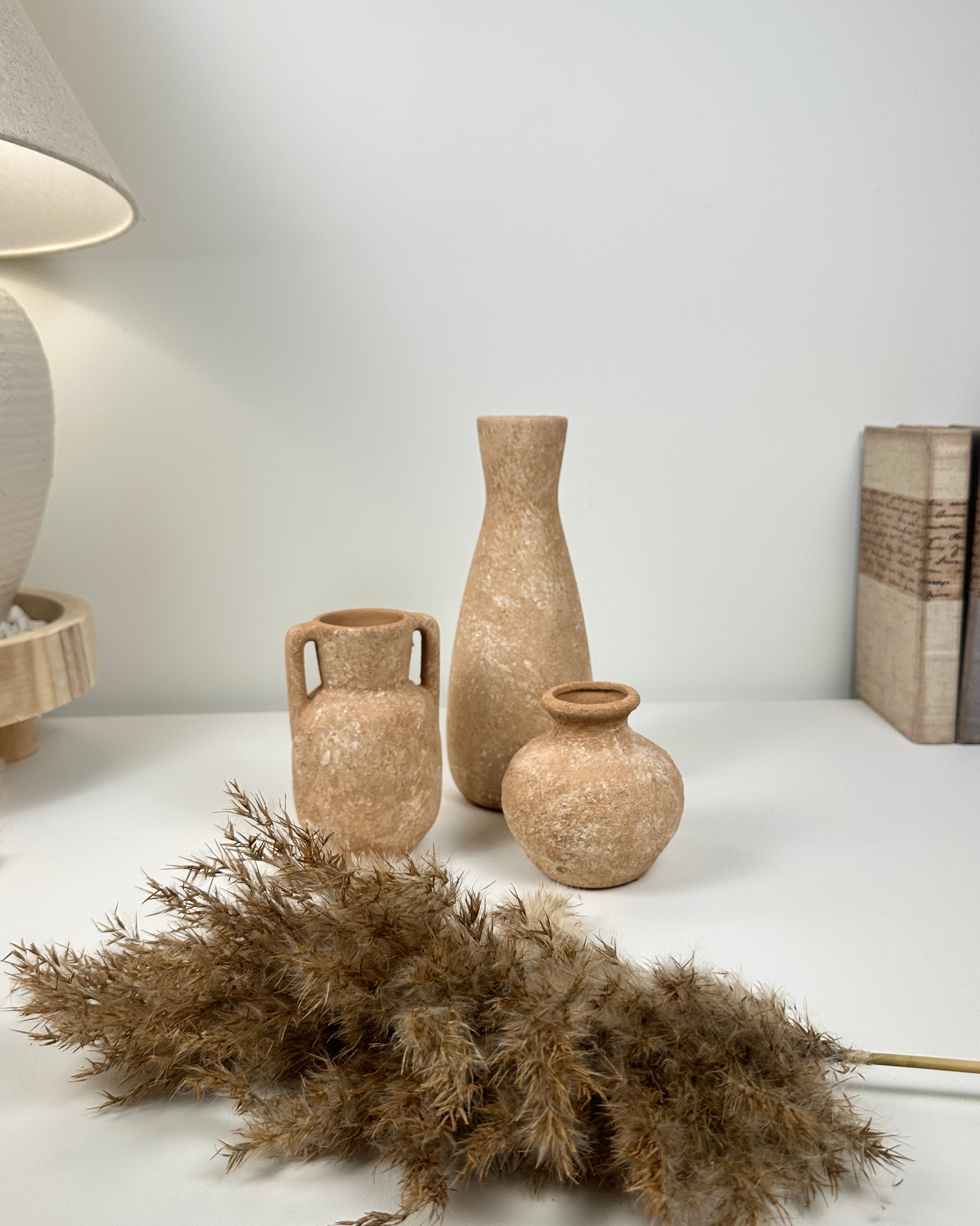 Set of 3 vases ceramic handmade and textured  terracotta color