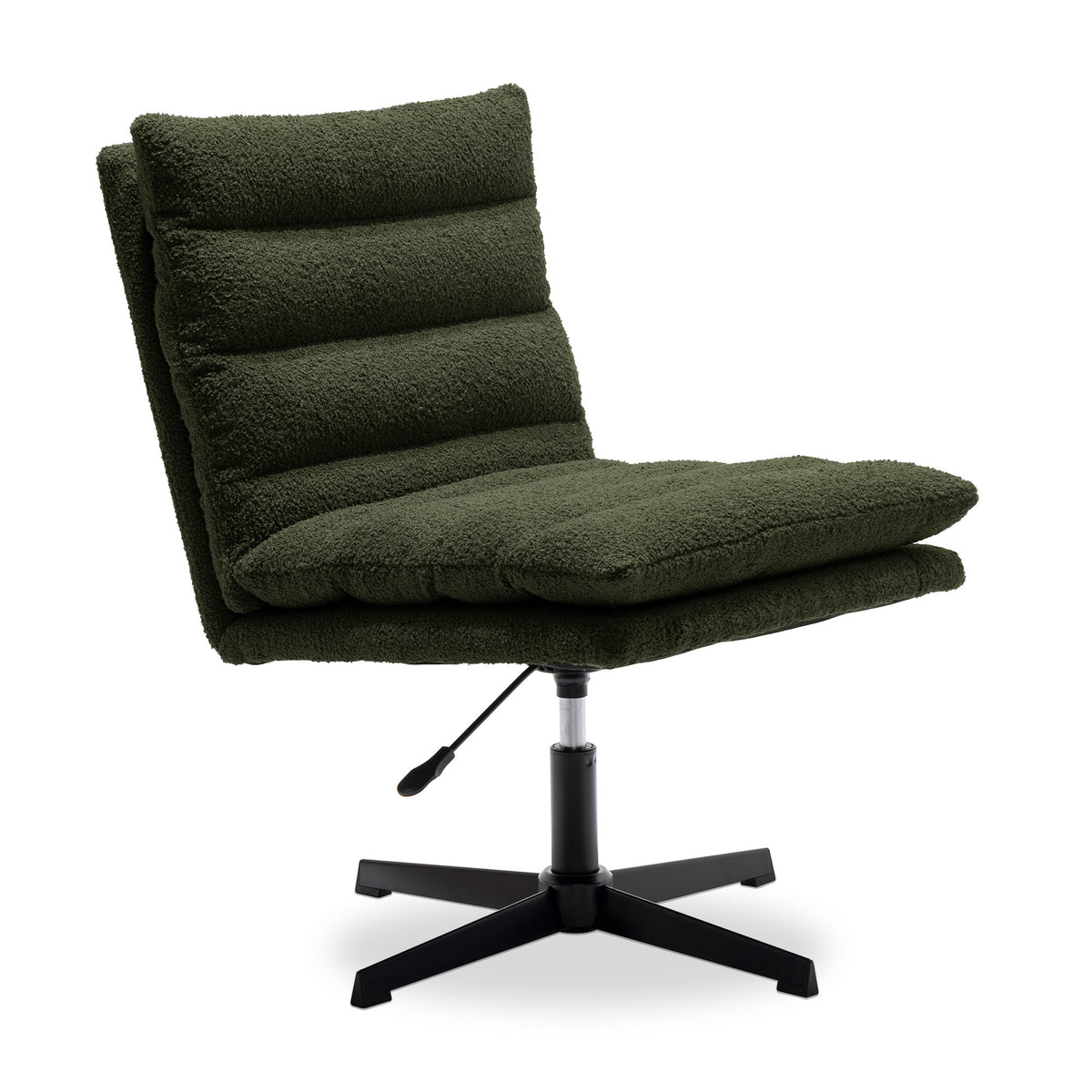 Green Teddy Fabric 360° Swivel Accent Chair, Cross Legged Office Chair, Adjustable Armless Wide Home Lounge Chair for Bedroom, Living Room-1PC