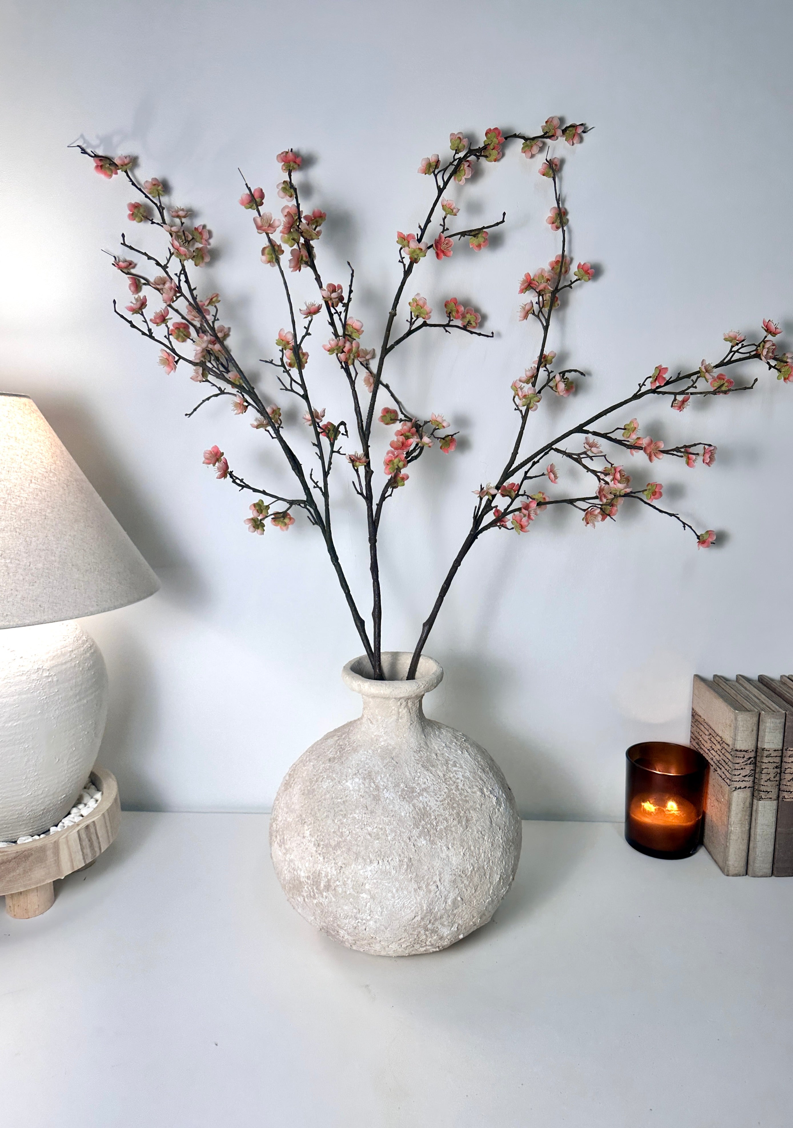 Rustic Hand-Painted Ceramic Round Bottle Vase 12" tall - Cream Sand Wash