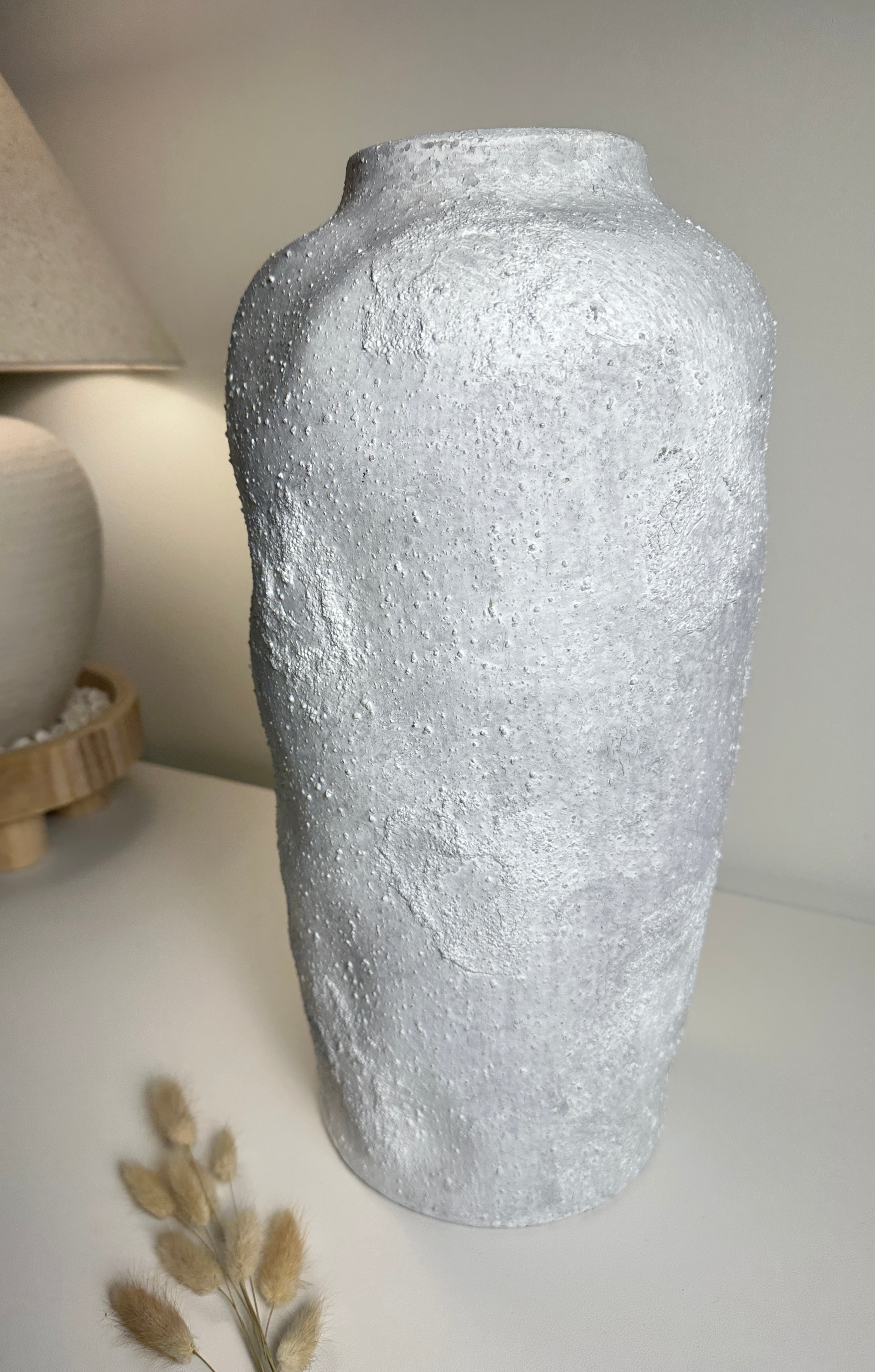 Minimalist Floor Vase or Table Vase Textured Ceramic White/Light Grey 17"Tall