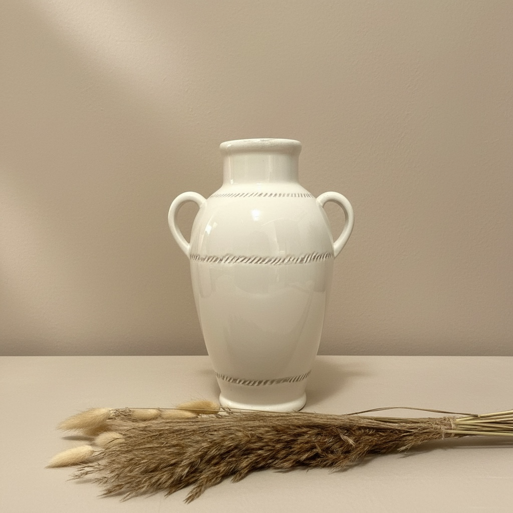 Modern Ceramic White Vase with 2 handles 12"