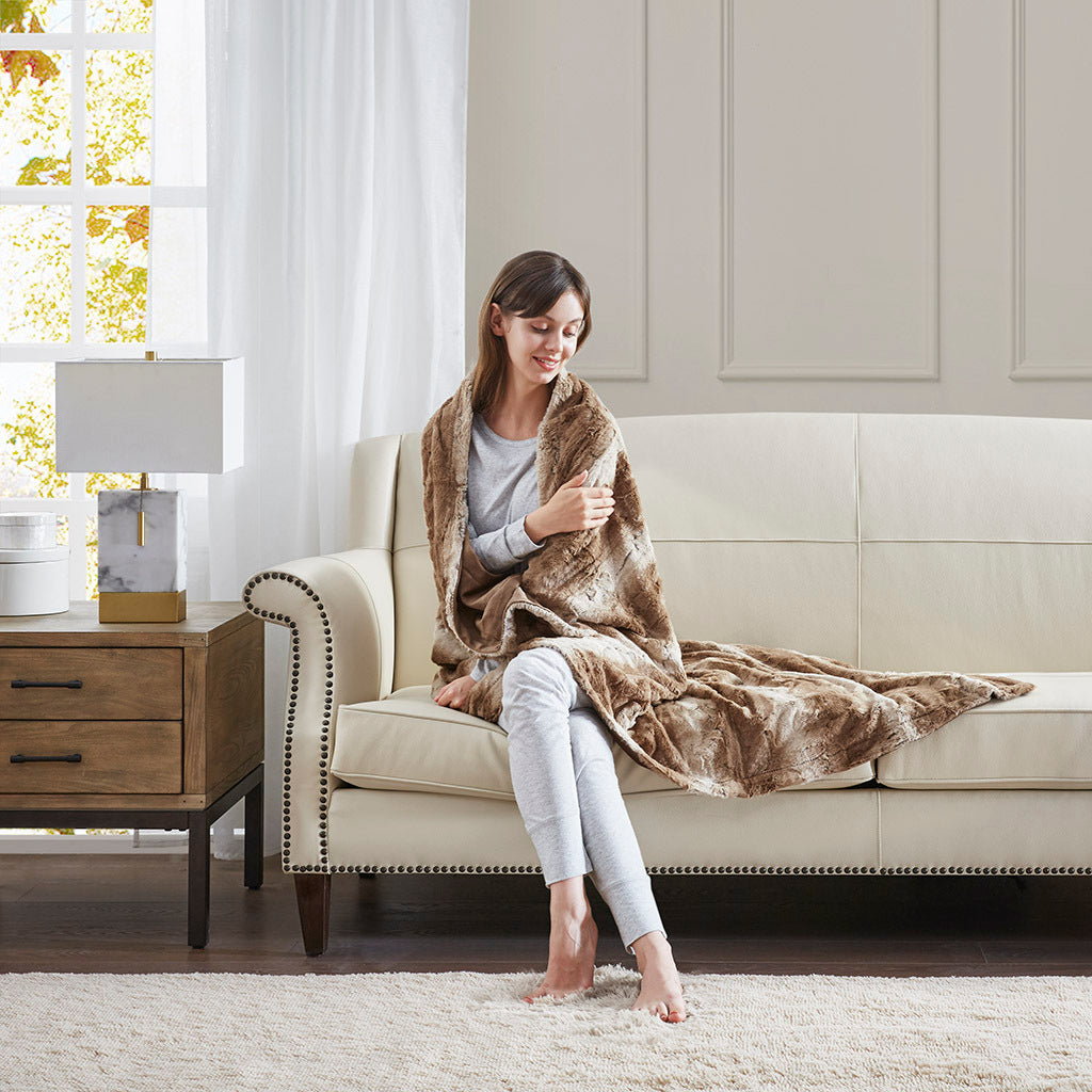 Zuri Oversized Faux Fur Throw - Tan