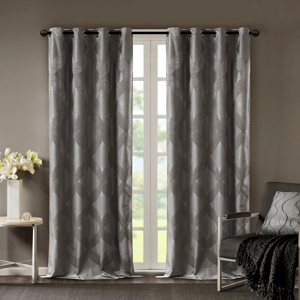 50x95" Ogee Knitted Jacquard Total Blackout Curtain Panel - Charcoal (1 panel only)