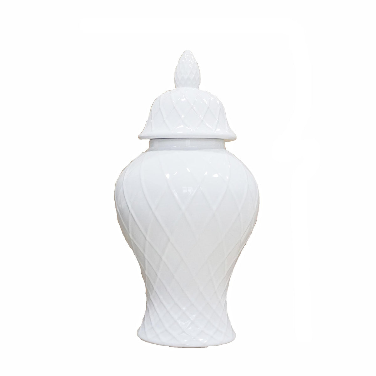 16.50"H Elegant White Ceramic Ginger Jar with Decorative Design