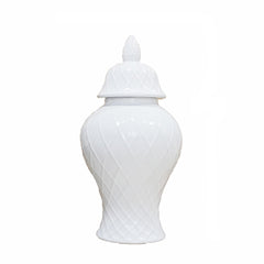16.50"H Elegant White Ceramic Ginger Jar with Decorative Design