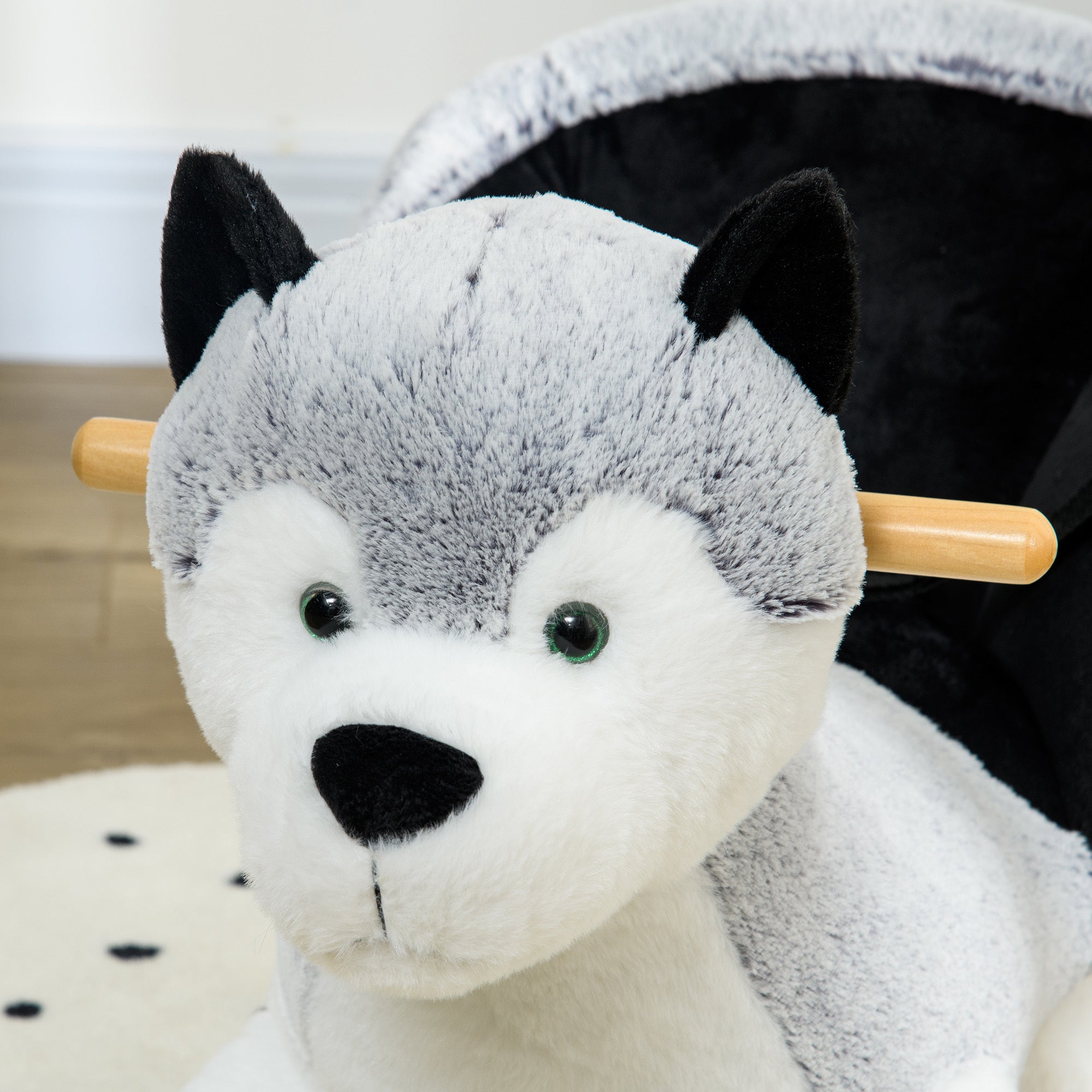 Wooden Rocking Horse, Husky Themed Rocking Animal for Baby, Animal Rocker Ride-On Toy for Kids 18+ Months with Realistic Sounds, Seat Belt, Gray