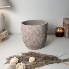 9" tall Minimalist Hand-Painted & Textured Planter Pot with Drainage Hole - Light Coffee Brown