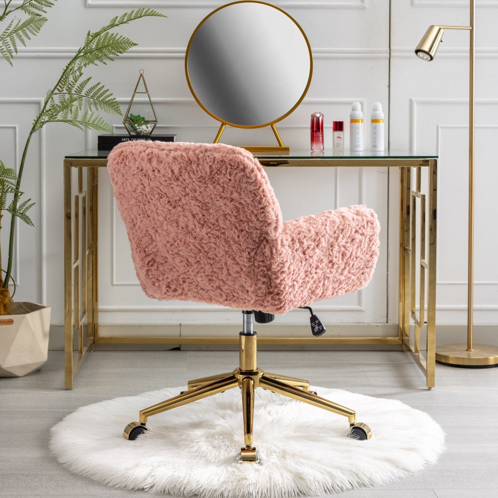 Office Chair with Golden Metal Base - Pink
