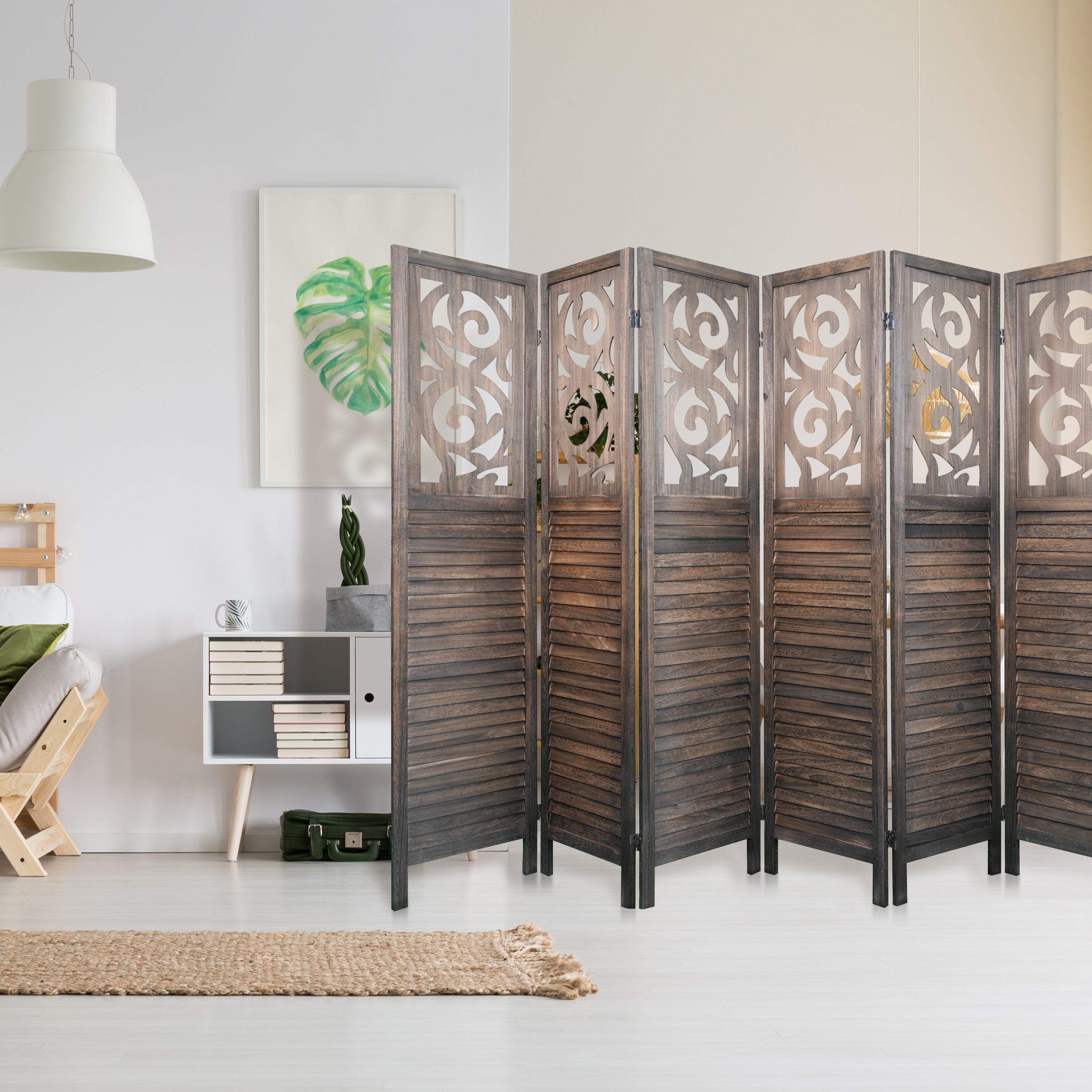 6 Panel Room Dividers, 6FT Carved Wood Room Divider Partition Room Dividers Wall Wooden Carved Folding Privacy Screens Foldable Panel Wall Divider for Office Restaurant, Rustic Brown