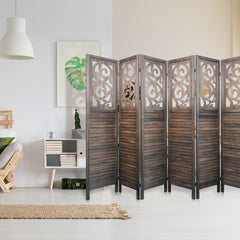 6 Panel Room Dividers, 6FT Carved Wood Room Divider Partition Room Dividers Wall Wooden Carved Folding Privacy Screens Foldable Panel Wall Divider for Office Restaurant, Rustic Brown