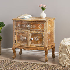Rustic Wooden Cabinet 1 Drawer 2 Door Cabinet - Natural Wood