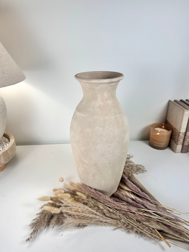 Roman Style Ceramic Vase Hand-painted  16" tall - Light Beige/Sand washed
